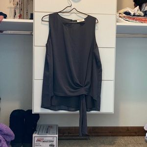Gray blouse with hanging ribbon